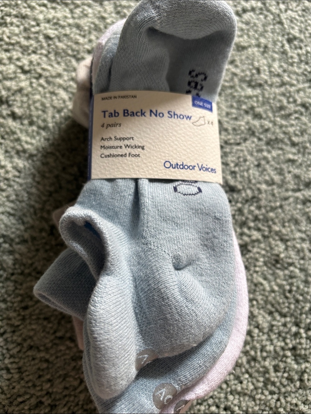 NWT Outdoor Voices Women’s 4 Pack No Show Socks Tan Blue Navy Gray White